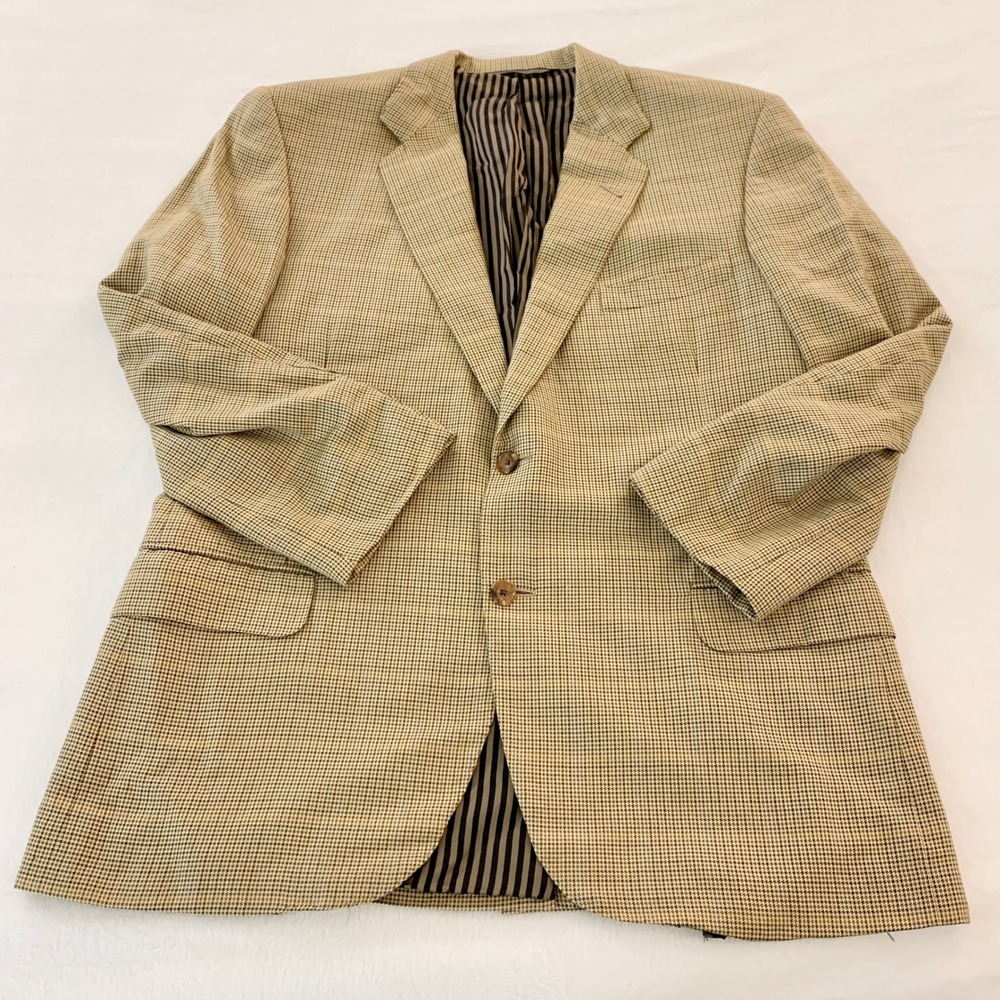 Oxxford Clothes Zareh Sport Coat Mens Size 44 Tan Houndstooth Super 110s Wool L